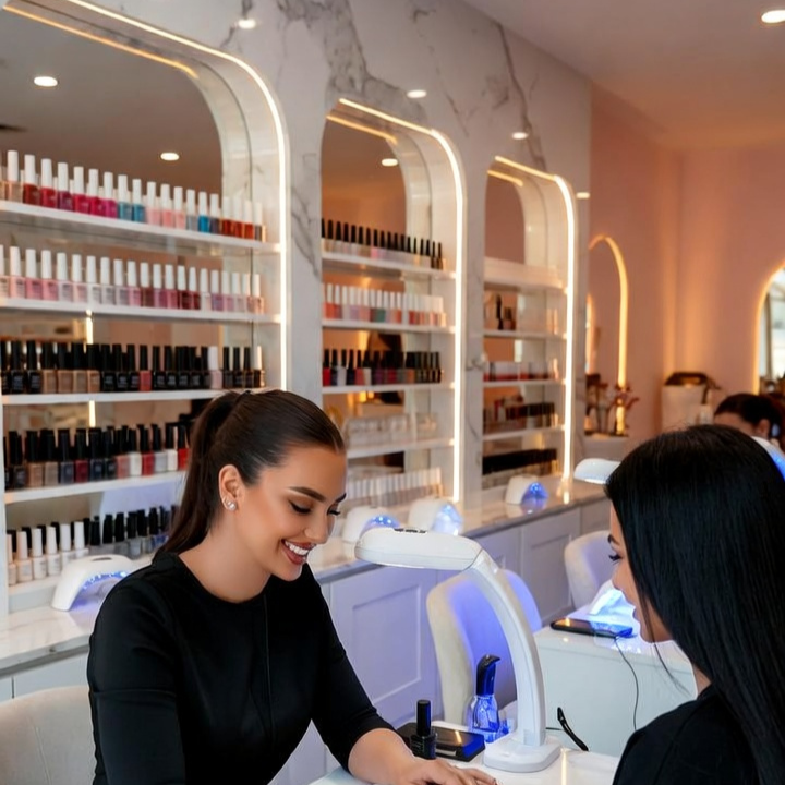 Manicurista trabajando en centro de estética