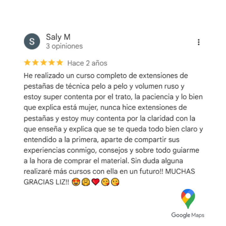 Comentario de google maps de curso de la academia de liz restrepo