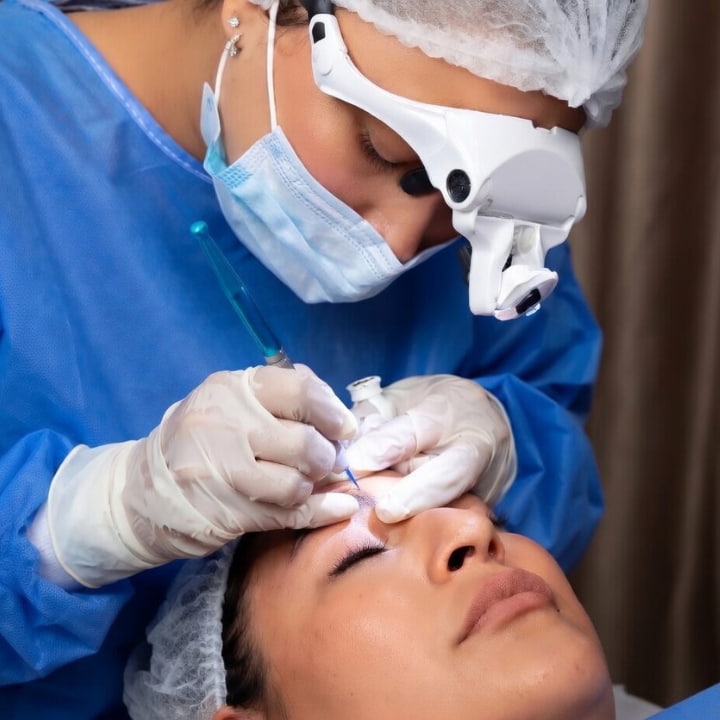 Aplicación de microblading en la primera práctica del curso